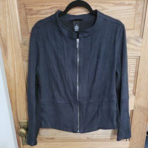 Lane Bryant Faux Suede Black Full Zip Jacket Women Sz 14 Cotton Underarm Panels